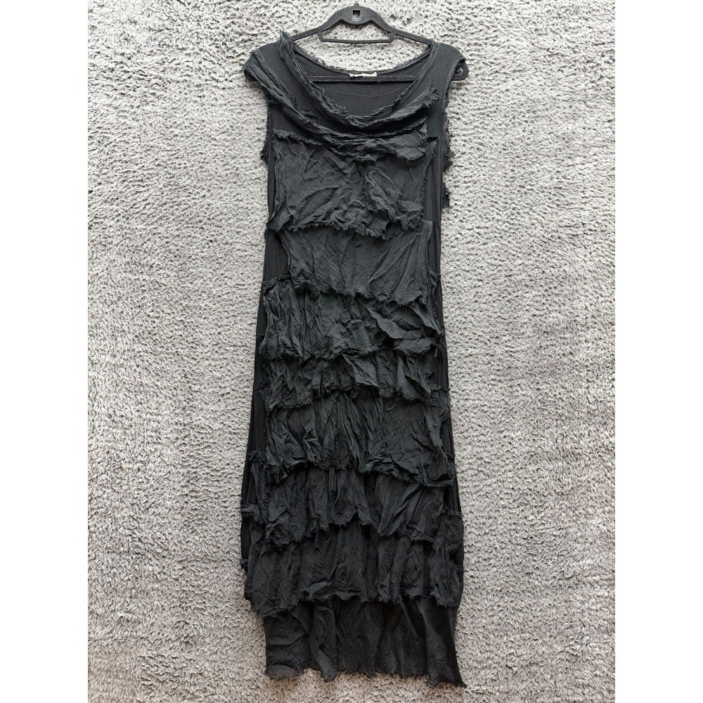 Gigi Moda Siena Relaxed Fit Silk Ruffle Maxi Dress Black Womens One Size